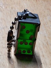 Vintage Dice Cage Chain Key Holder with 2 Apple Green Dice B1 picture