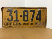 ORIGINAL 1933 OREGON LICENSE PLATE DEC.31  31-874 picture