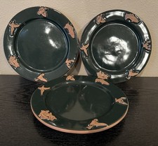 Frankoma Sportsman Deer Hunter Forest Green 7.5” Dessert Plates - Set of 3 picture
