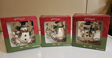 Costco Whimsical Christmas Ornaments Ice Skating Snowman in Box Set of 3 picture