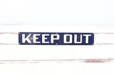 Vintage .Pre 1968 Blue White Porcelain Enamel Keep Out Sign Stonehouse Signs Inc picture