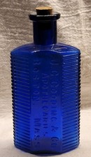 Nice J. G. Godding & Co. Boston Apothecaries COBALT RIBBED POISON BOTTLE picture