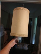 Vintage 1960s Cylinder Style Pendant Swag Lamp With 15 Ft Chain Cord Milk Glass  picture