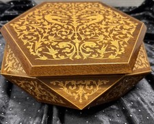 Vintage Rare Italian Inlaid Wood Music Box Hexagon Jewelry Box SEE PHOTOS picture