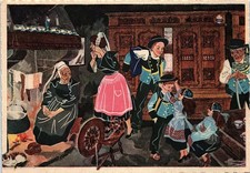 Vintage Postcard Quimper France Setting Out For Mass Brittany Finistere picture