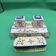 vintage HB Quimper double inkwell desk picture