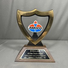 Vtg Amoco Gas Station All Star Dealer Award HEAVY 90s Memorabilia Metal Wood picture