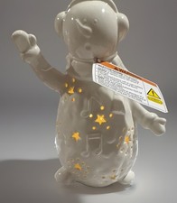 White Ceramic Illuminated Snowman Figurine Night Light w/ Star Cutouts picture