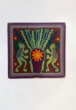 Authentic Huichol Wixárika Yarn Painting Mexico Folk Art Deer Peyote Nierika 6