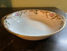 Antique Nippon  7 in. Two Handled Bowl - Hand Painted Floral Motif picture