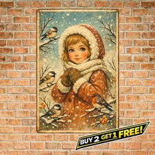 Birds in the Snow Metal Sign 8x12 Winter Nature Scene Wall Art Plaque picture