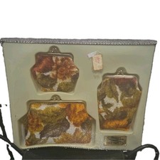 Vtg 70s Match Mates Floral Velvet Coin Purse Cigarette Case Set NOS Deadstock picture