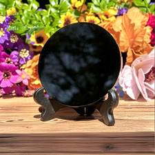 Polished Black Obsidian Crystal Scrying Mirror Healing Energy Home Decor Gift picture