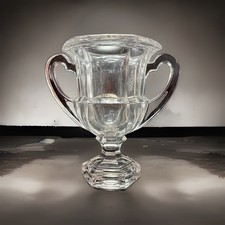Tiffany & Co Lead Crystal Loving Cup Trophy Vase 7” Heart Handles Etched Mark picture