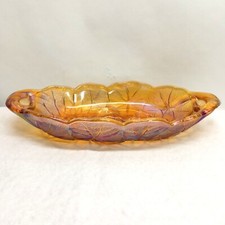 VTG MCM Indiana Glass Amber Marigold Carnival Lily Pons Flowers Oval Relish Dish picture