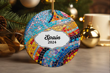 Spain Ornament, Gaudi Inspired Decorative Tile, Personalized Year, Ornament gift picture