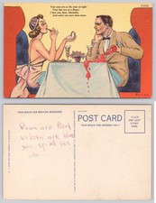Vintage Curteich Linen Postcard: Romantic Poem, Ketchup Spill Comic Art 1948 picture