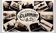 GREETINGS FROM CLAREMONT SD c1910 postcard multiview real photo rppc street farm picture