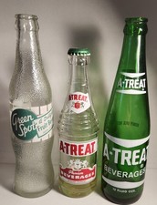 Lot Of 3 Vintage Soda Bottles Green Spot 2 A-Treat picture