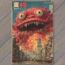 POSTCARD Giant Monster Apocalypse Cityscape Surreal Weird Strange Odd Fantasy picture