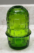 VIKING GREEN GLASS FAIRY LAMP BASKET WEAVE DESIGN COUNTRY CRAFT VINTAGE MCM picture