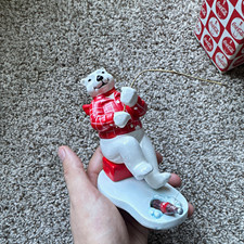 Coca-Cola Ceramic Polar Bear Figurine Always Ice Fishing 1995 picture