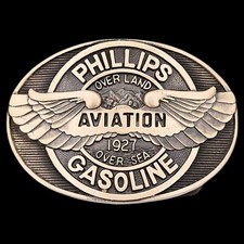 Phillips Aviation Gasoline Solid Brass Vintage Belt Buckle picture