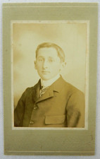 Young Man Suit Striped Tie, Clean Cut Hair, Button Up - c.1900s Cabinet Card picture