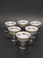 (6) Fraunfelter Royal Rochester Art Deco Floral Demitasse Cups w/Cup Holders picture