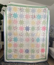 Vintage Star Quilt 84x60 Pastel Floral Cottage Farmhouse  picture