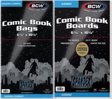 200  BCW 2-Mil Current Modern Poly Bags & Comic Boards Acid Free Safe Storage picture