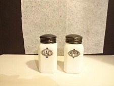 HAZEL ATLAS SPICE SHAKERS RANGE SET SHIELD CANISTER VINTAGE MILK GLASS JAR SET-2 picture