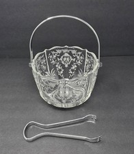 Vintage Fostoria Navarre Glass Baroque Ice Bucket with Handle And Matching Tongs picture