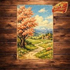 Spring Landscape with Blooming Trees 8x12 Inch Tin Metal Sign Decor picture