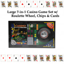 🎲 HIGH STAKES AT HOME – 7-in-1 Casino Game Set w/ Roulette Wheel, Chips & Cards picture