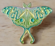 Pretty Green Lunar Moth Pin- Enamel On Gold-tone Metal picture