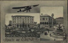Saluti da Udine Italy Biplane Airplane 1920s Postcard picture