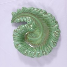 Vintage Ostrich Feather Shaped Trinket Dish Green Ceramic picture