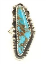 Vintage Navajo SIGNED Sterling Silver Spiderweb Turquoise Ring Sz6.75/7 picture