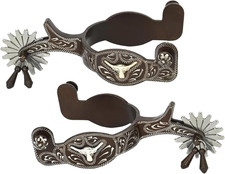 Western Cowboy Spurs, 1 Pair Men Western Spurs | Vintage Carved Bronze Low Carbo picture