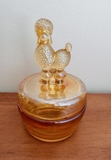 VINTAGE JEANNETTE MARY GOLD GLASS POODLE TOP POWDER BOX picture