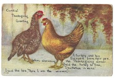 Vintage Thanksgiving postcard Chicken & Turkey w/ poem about Thanksgiving-crease picture