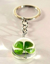 19mm Real Four Leaf Clover Shamrock in Semi-Sphere Keychain Lucky Leaf in Resin picture