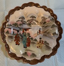 Japanese Handmade Hand-Painted Scalloped Bowl with Traditional Figures 11’x2 1/2 picture