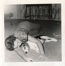Vintage Photo 1960s Woman Sleeping on Floor Beagle Dog MCM Fashion American USA picture