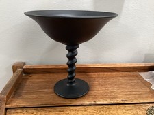 Vintage Black Glass Compote. Satin Finish. picture