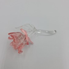 Vintage Silvestri Hand Blown Glass Rose Ornament Clear Pink Handcrafted Flower picture