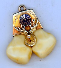Antique 14k Yellow Gold Elks Club B.P.O.E. Double Tooth Fob Pendant 9.8g picture