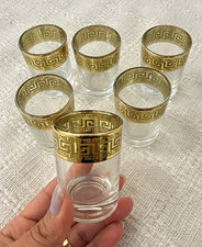 Set of 6 Gold Greek Key Shot Glasses Versace Inspired Luxury Vintage Style picture