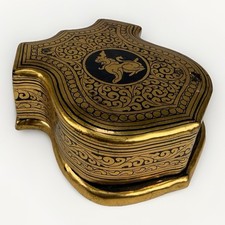 Vintage Burmese Burma Real Gold & Black Finished Betel Nut Lacquer Box Lacquered picture
